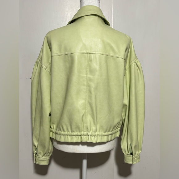 7 For All Mankind Light Green Faux Leather Crop Bomber Jacket Size XS - Picture 3 of 7